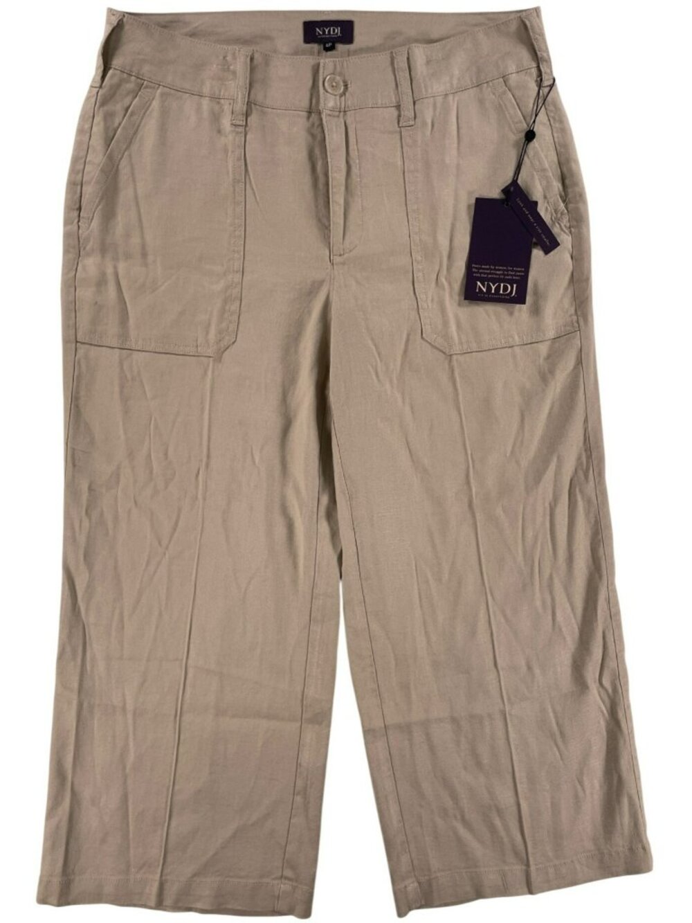 NYDJ Wide Leg Pants Cropped Cargo Feather Beige Linen Blend Women's Size 6P NEW